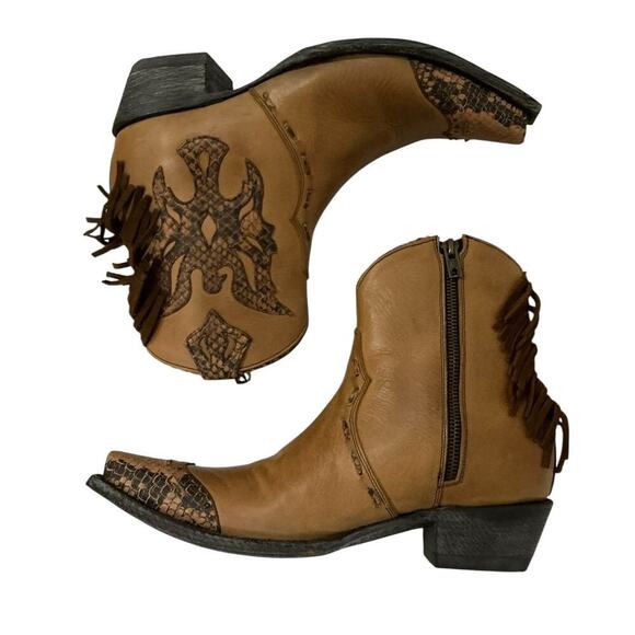 Old Gringo Sonoya 6" Ankle Booties Tan Leather & Python Inlay Size 8 With Box - Picture 5 of 12